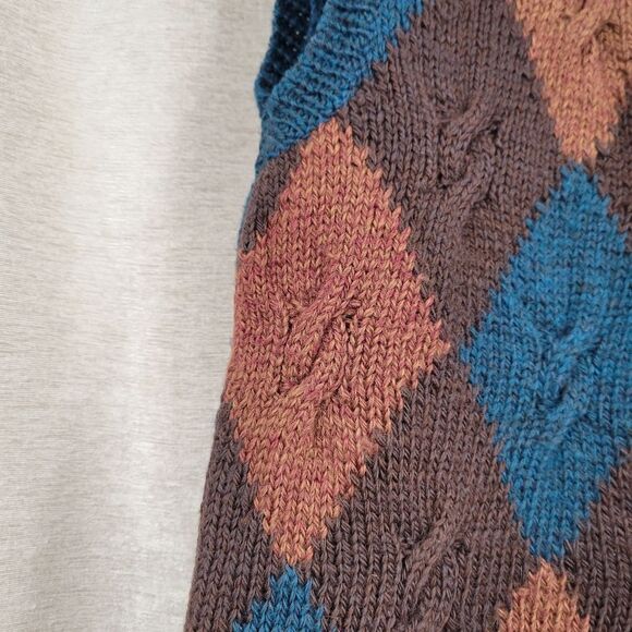 Tricots St Raphael Vintage Argyle Wool Sweater Knit Vest Women's Brown Blue - Picture 3 of 9